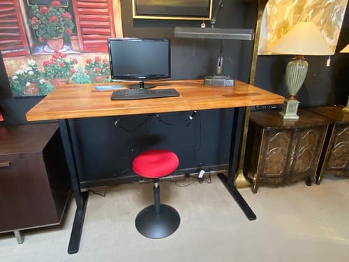 Uplift Desk and Stool Standing Desk Solid Pine Top Powder Coated Base - $388