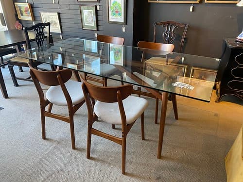 West Elm 5 Piece Dining Set Wood Base Glass Top with 4 Side Chairs - $499