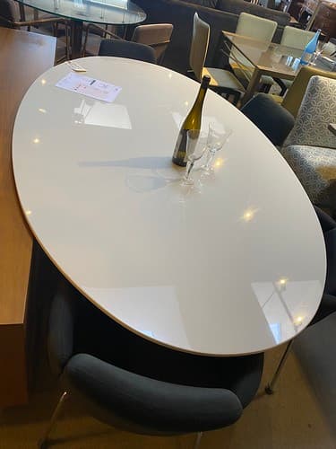 Kartell Contemporary Oval Dining Table Bone Poly-Lacquer Finish Chrome Base - $799