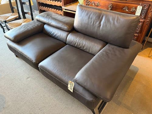 Roche Bobois Roche Bobois Contemporary Apt Sofa with Pop up Headrest Chrome Base Bark Leather - $2495