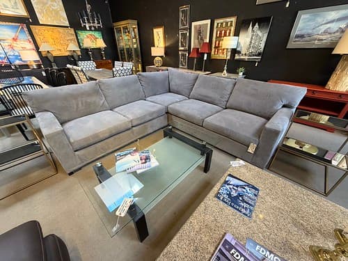 April Wk1 Crate and Barrel Microfiber Sectional Charcoal Java Finish - $1495
Clear and Translucent Glass Metal Cocktail Table Steel- $219