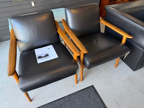 April Wk1 William Sonoma West Elm Mid Century Modern Leather Arm Chair Romania Black - $699/ea