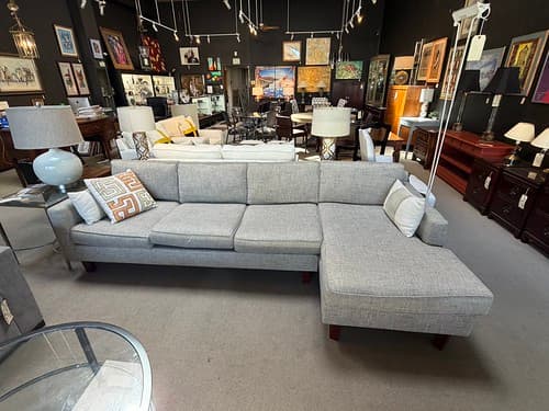June Wk4 Mitchell Gold + Bob Williams Chaise Sectional Midcentury Modern Grey Tweed - $1495