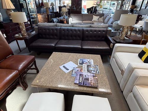 Leather sofa Room and Board Wells 101" Tufted Back Sofa Brown Leather - $1795